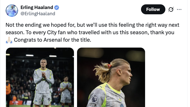 Erling Haaland Ucap Selamat ke Arsenal, Dibalas Meme ‘Stay Humble’